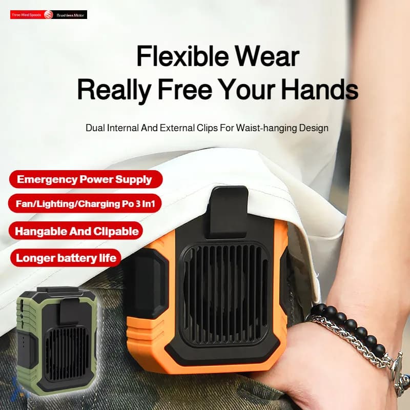 Mini Ventilatore Portatile da Cintura, Ricaricabile USB, per Esterni, Cantiere, Scrivania, Viaggi, Casa, Ufficio