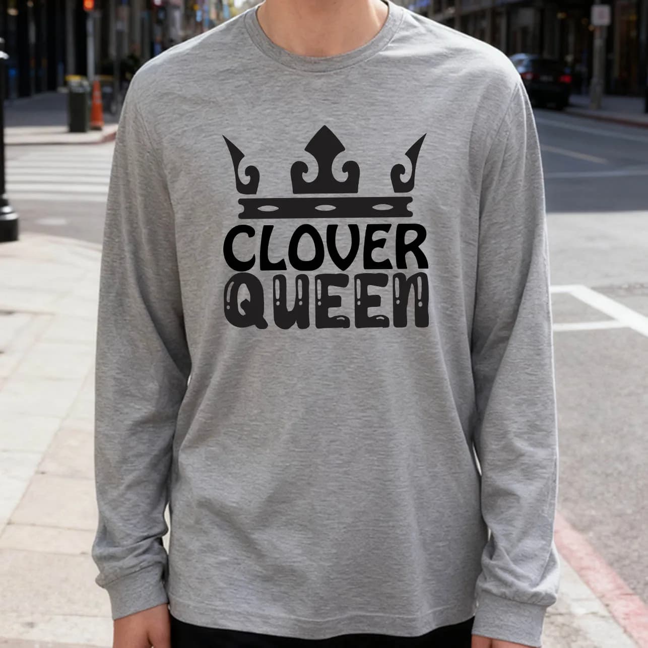Men's Long Sleeve T-shirt Clover Queen 180g 100% cotton printed casual crew neck to wear every day soft and breathable