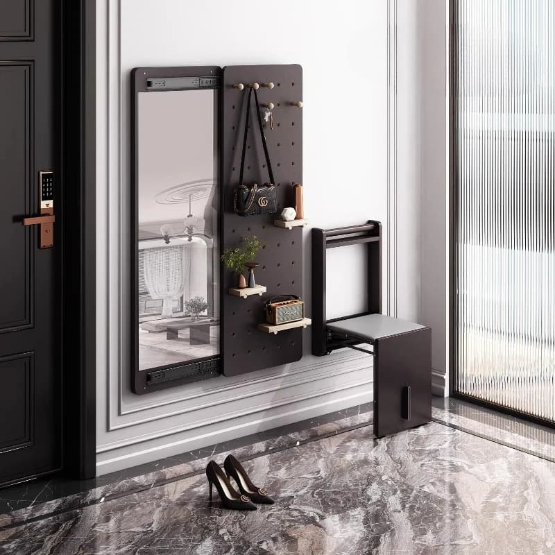 Panca per scarpe pieghevole da parete, sgabello da ingresso in legno massello con luce con sensore di movimento, sedile da corridoio sottile salvaspazio per la casa