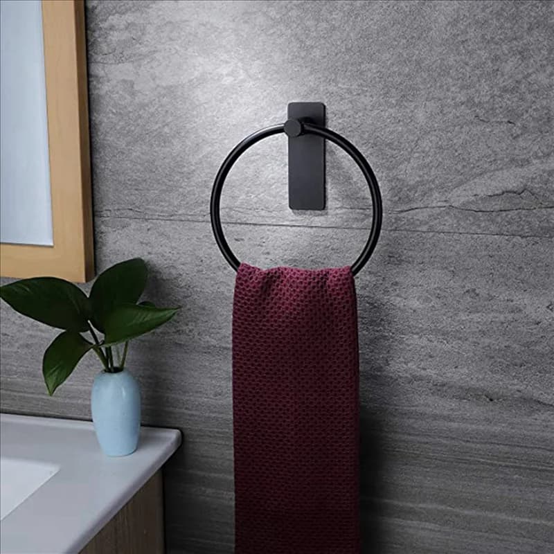 CHCH 2X Portasciugamani/Porta asciugamani - Portasciugamani rotondo autoadesivo portasciugamani per bagno, acciaio inossidabile nero