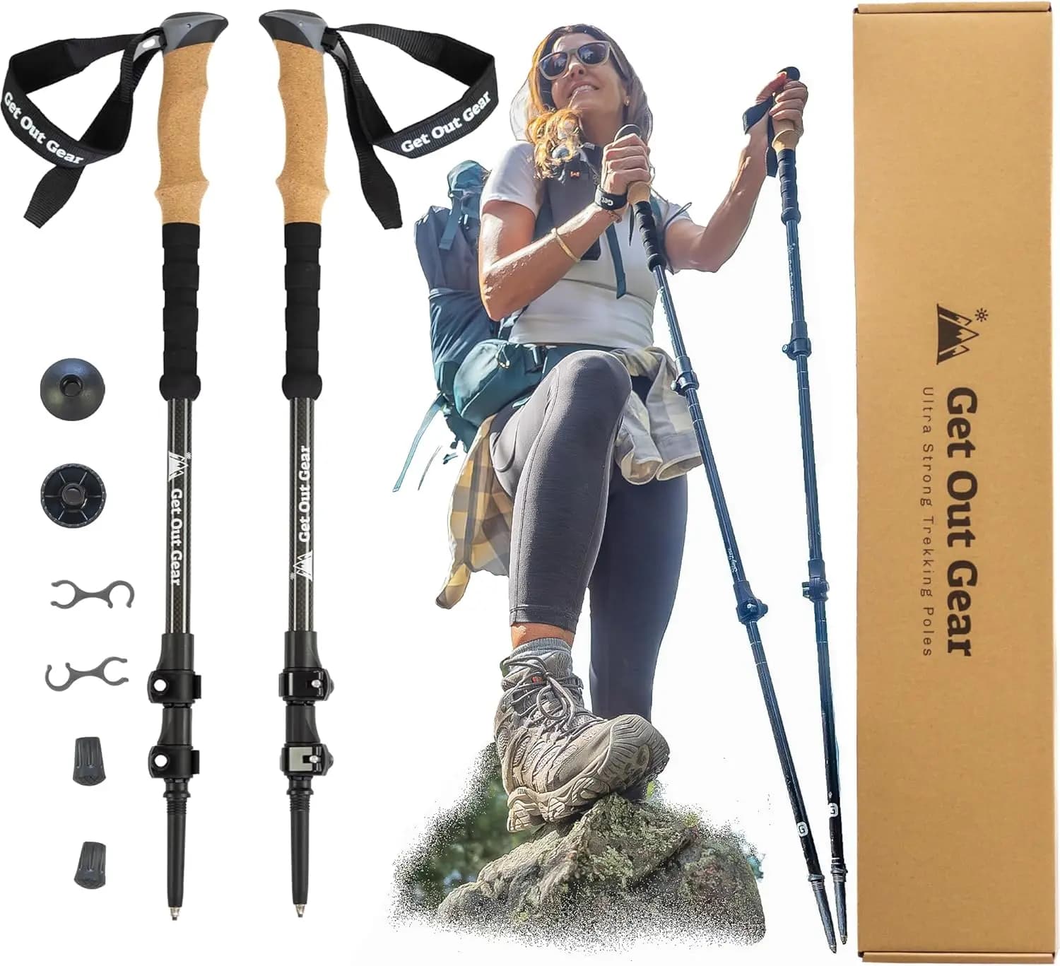 Bastoncini da Trekking in Fibra di Carbonio Ultra-Resistenti, Bastoni da Escursionismo Telescopici Leggeri e Pieghevoli per Uomini e Donne