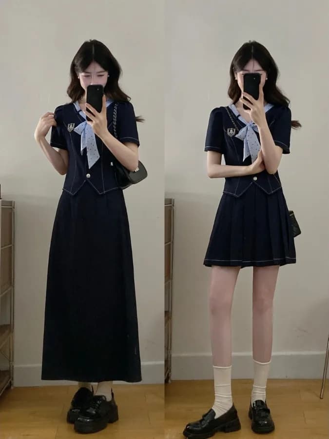 plus Size Women's Shirt with Bow Tie Half Skirt High Waist V-Neck Summer New Style Korean Version Slim Fit Fashion Set