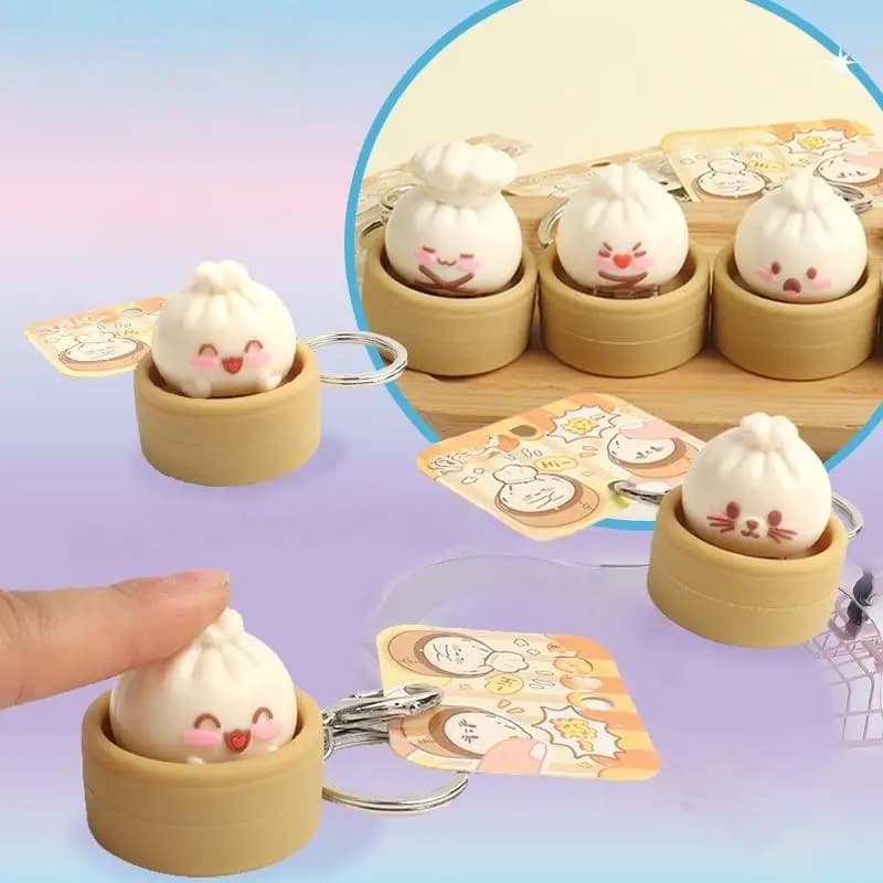 1/2 Pezzi Portachiavi Decompressione a Forma di Panino, Mini Giocattolo Antistress a Forma di Panino al Vapore, Ciondolo Decorativo da Appendere allo Zaino
