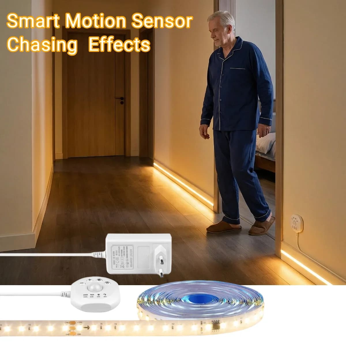 DC24V Smart Dynamic Trailing Effects Motion Sensor LED Light Strip With 10-100% Brightness Ideal for Corridor Hallway Stairs