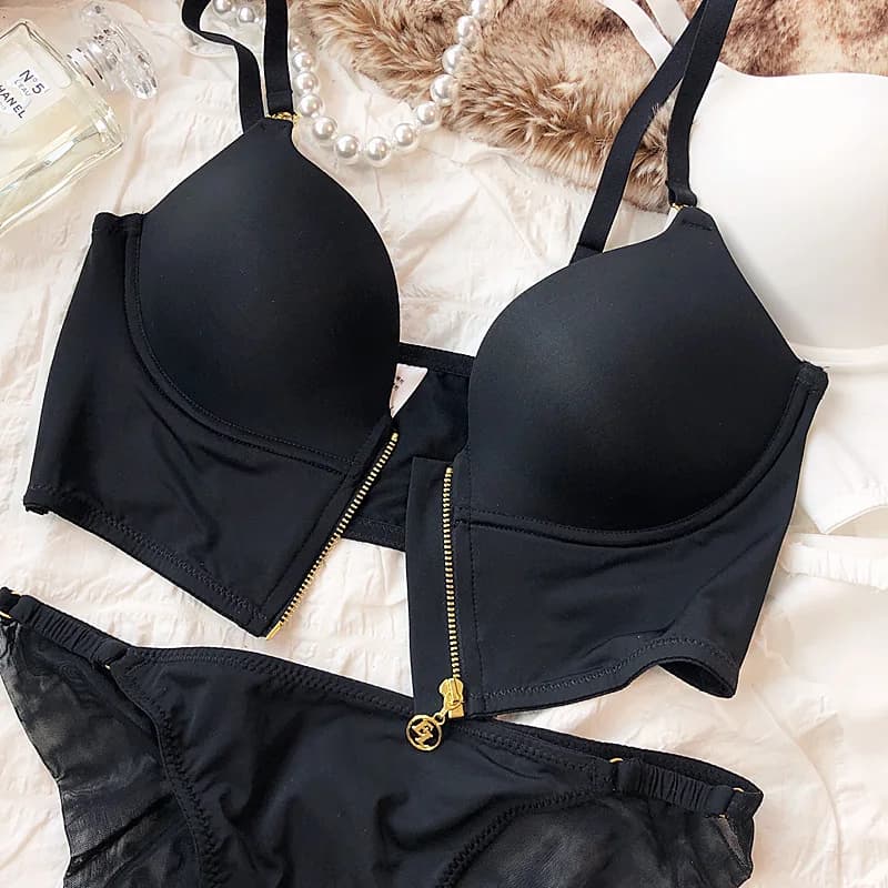 Biancheria intima Sexy senza anello in acciaio set reggiseno da donna collezione laterale raccolta comodi modelli di gilet con cerniera mutandine di lingerie