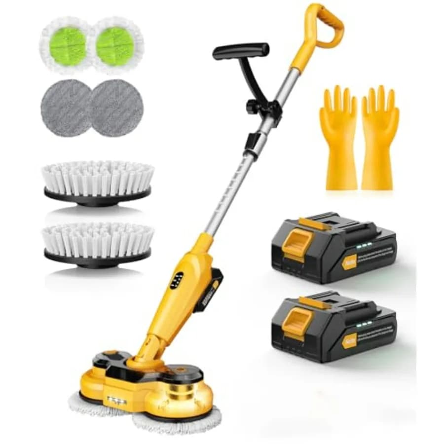 Scopa elettrica senza fili per la pulizia dei pavimenti domestici, corpo in plastica ABS, bianco con dettagli grigi, batteria da 6000 mAh e motore da 800 giri/min.