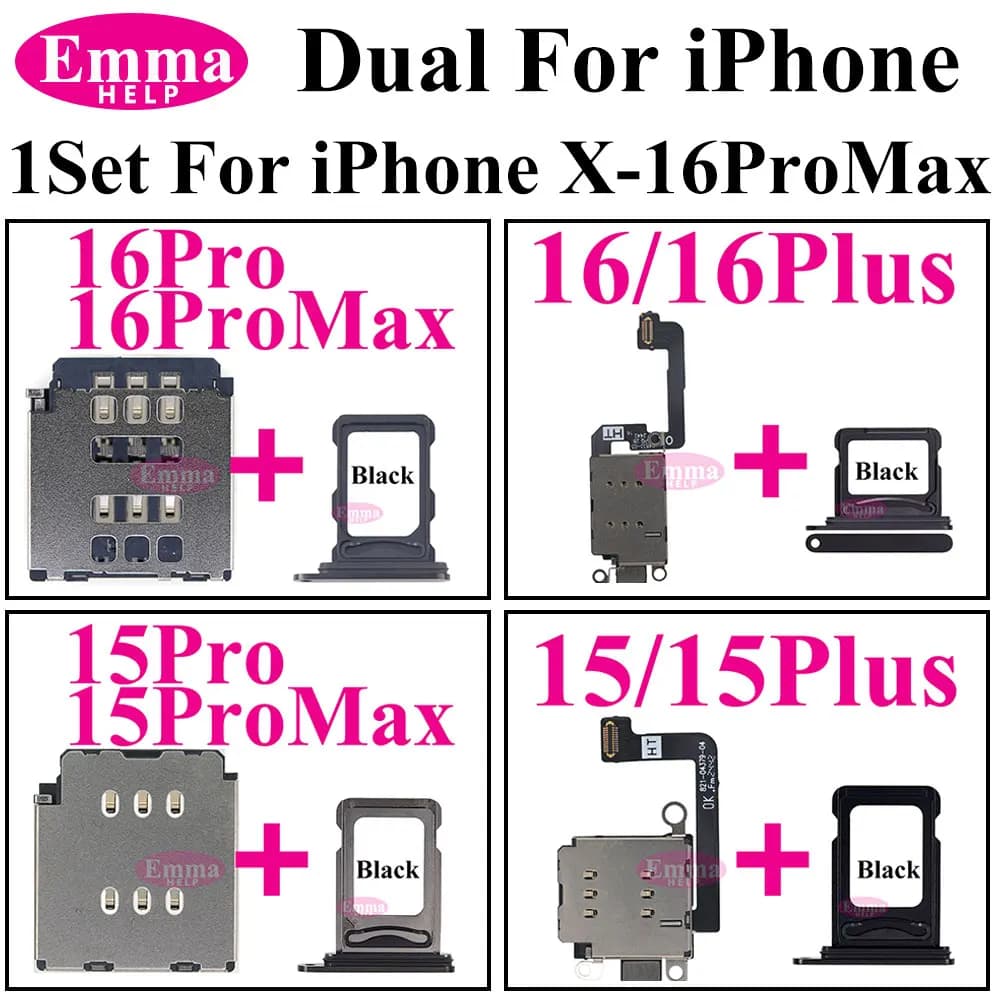 1 set doppio lettore di schede SIM cavo flessibile per iPhone 16 15 13 12 11 14 Pro Max XR vassoio slot supporto adattatore di ricambio