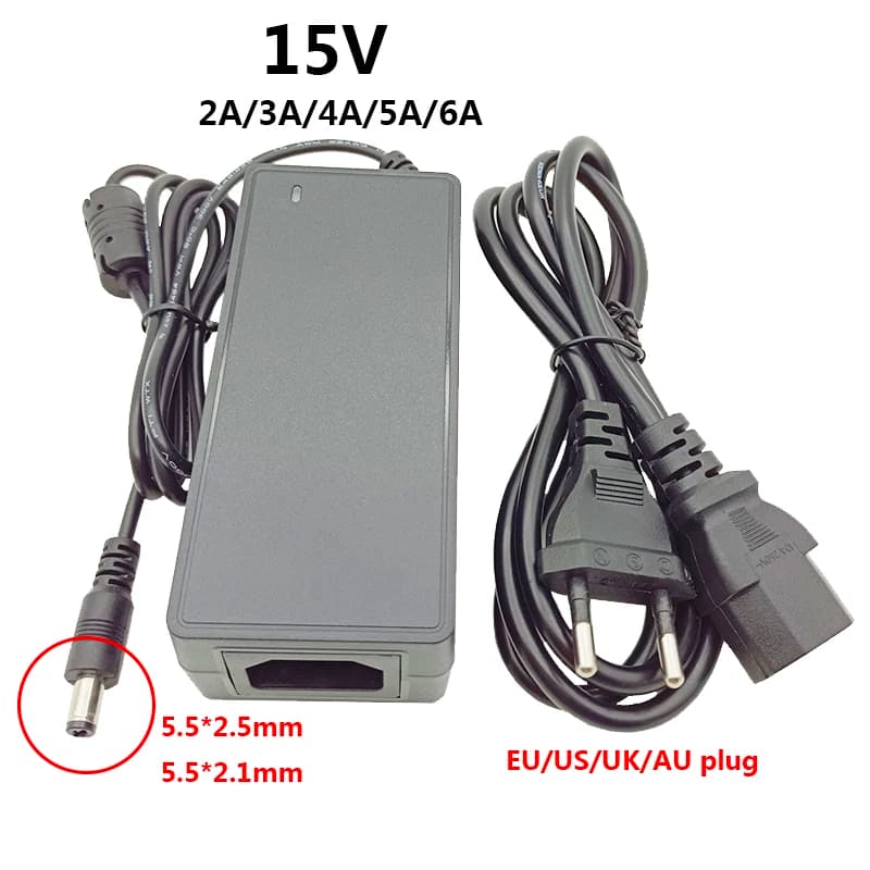 Alimentatore da 15 Volt Adattatore UK 15v 3a 15 v Alimentatore 15v 2a 15v 5a Adattatore sorgente 15 v 3a 4a 6a au us Trasformatore spina UE
