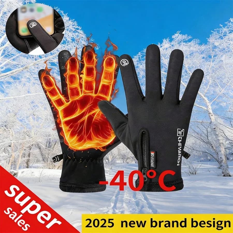 Guanti invernali caldi, antivento, impermeabili, elastici regolabili con cerniera, sport all'aria aperta, ciclismo, pesca, stile versatile