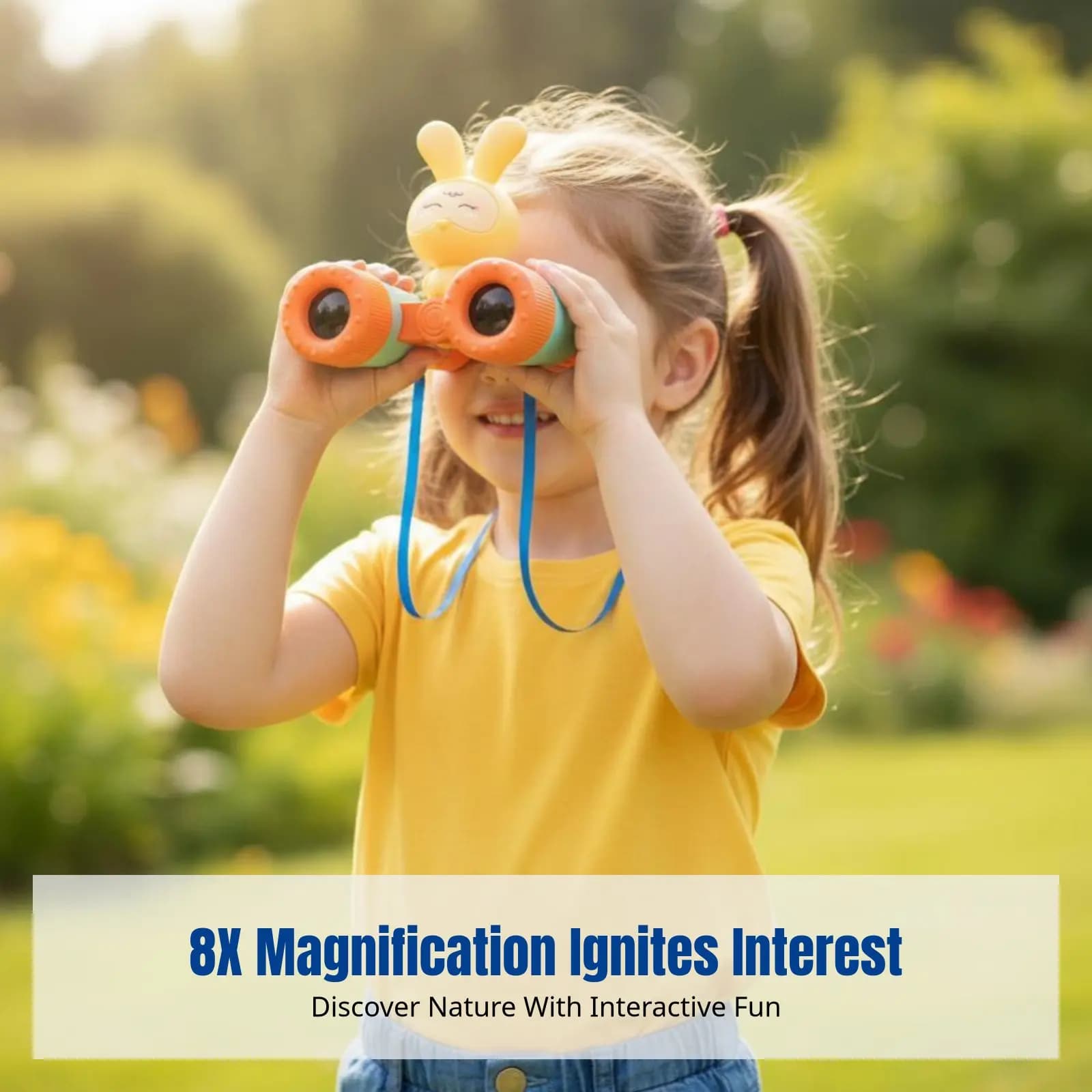 Binocolo per bambini, ingrandimento 8x, HD, design a forma di coniglio, leggero, prescolare, colore casuale