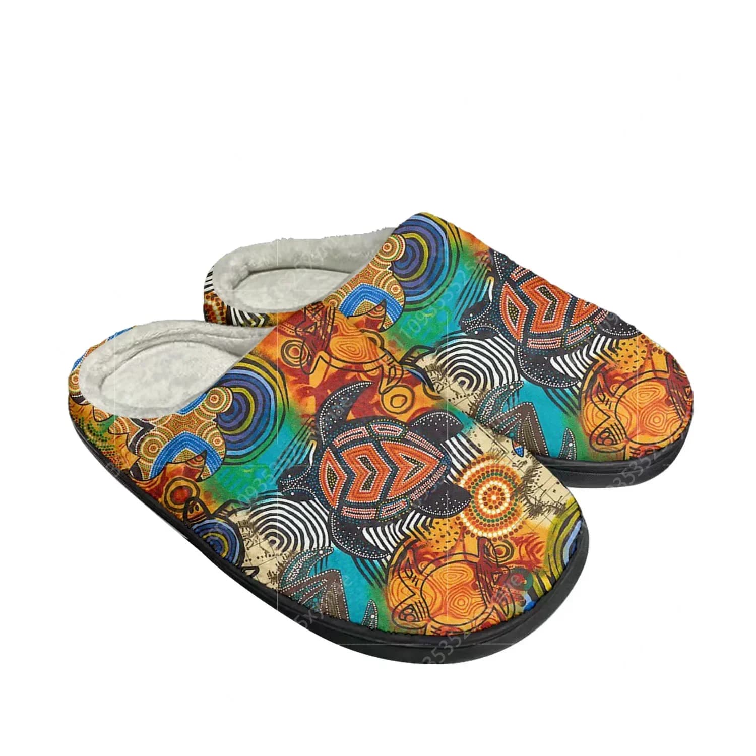 Pantofole in cotone con design artistico di tartarughe aborigene australiane, unisex, in peluche, termiche e personalizzabili