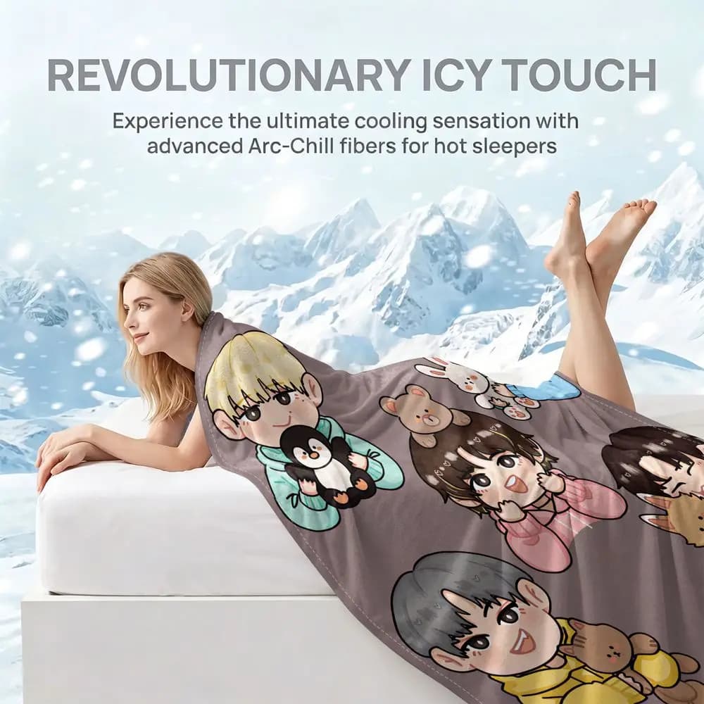 Cooling Blanket Chibi Boys Doll Digital Print Q MAX 0.3 Ice Silk Summer Throw Apartment Dorm Cooling Cover