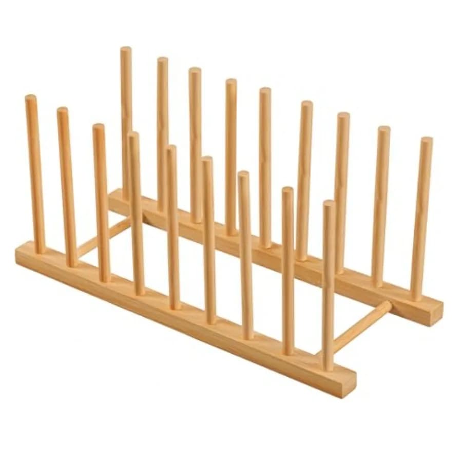 Heighten and Widen Bamboo Dish Dying Rack Pot Lid Plate Organizer Holder for Cabinet, Cutting Board Stand Drainer Storage Plate