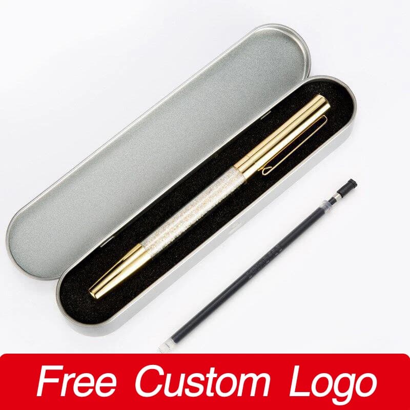 Set di 2 Penne Gel in Metallo con Cristalli in Elegante Confezione Regalo, Personalizzabili con LOGO, Regalo Commemorativo, Articoli Promozionali per Ufficio e Cancelleria