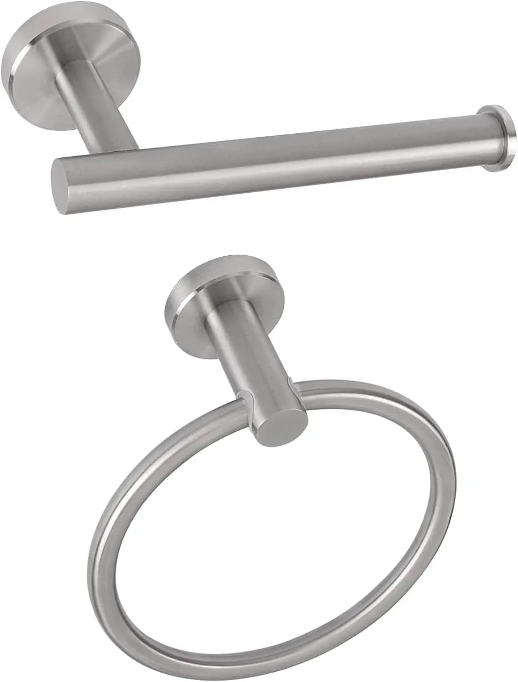 2-Piece Bathroom Hardware Set: Towel Ring & Toilet Paper Holder, Brushed Nickel Stainless Steel, Wall Mounted
