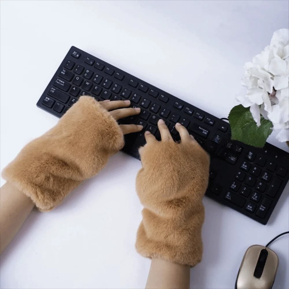 Thickened Fingerless Furry Gloves Fleece Lined Elastic Cuff Faux Fur Hand Warmer Warm Keeping Fluffy Texture Wrist Sleeve