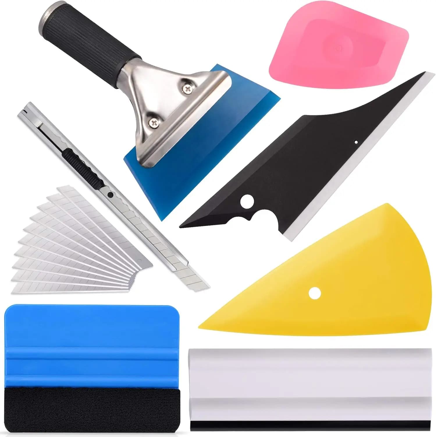 Kit 7 Pezzi per Oscuramento Vetri Auto con Strumenti per Applicazione Pellicole, Raschietti e Taglierina per Protezione Vetri Veicoli