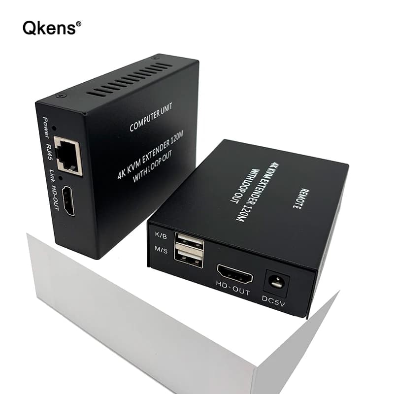Extender KVM HDMI 4K su Cavo RJ45 Cat6 120M, Trasmettitore e Ricevitore Video HDMI Ethernet con Supporto per Mouse e Tastiera USB