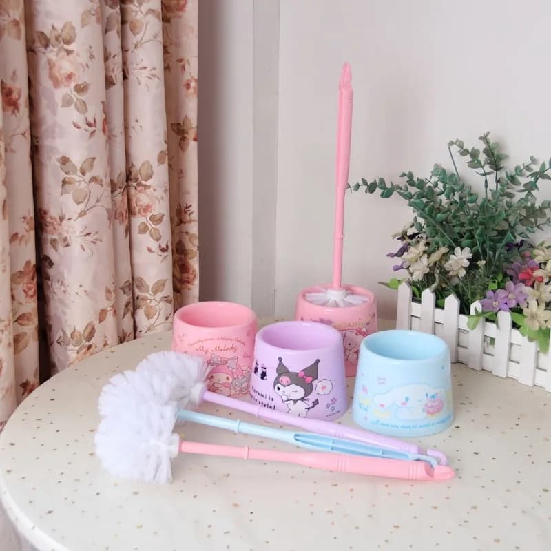 Hello Kitty Long-Handled Soft-Bristle Toilet Brush, Cleaning Brush, All-Access Toilet Brush, Bathroom Toilet Brush Set