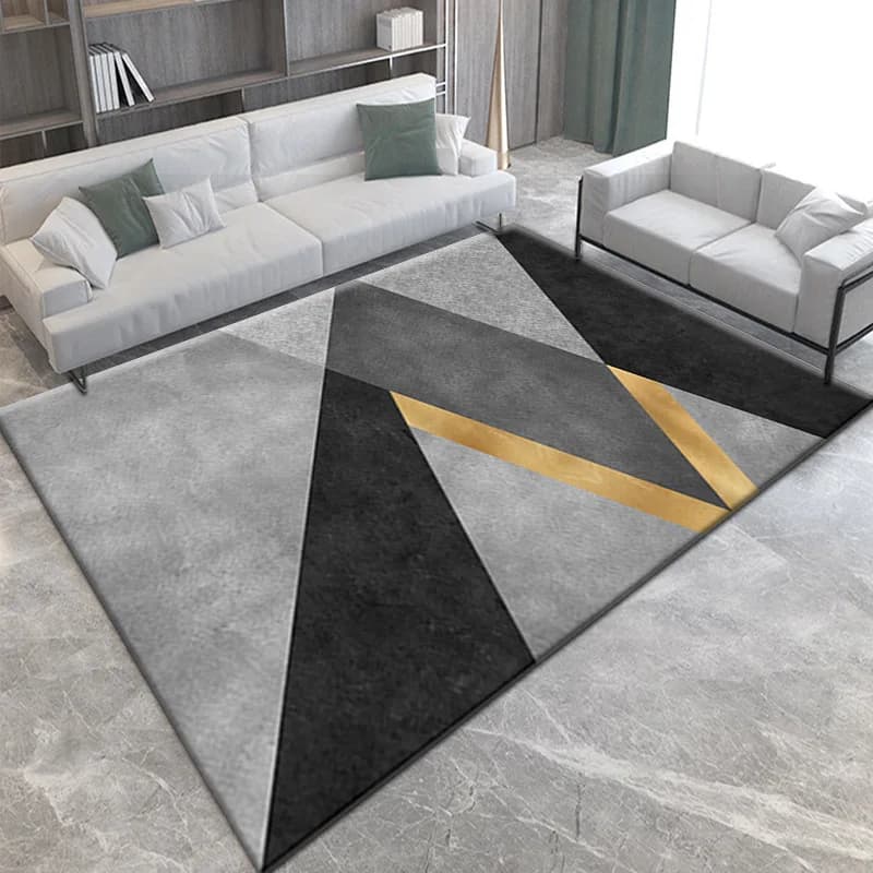 Abstract Fluid Large Carpet Grey Black Gold Swirl Pattern Modern Minimalist Area Rug