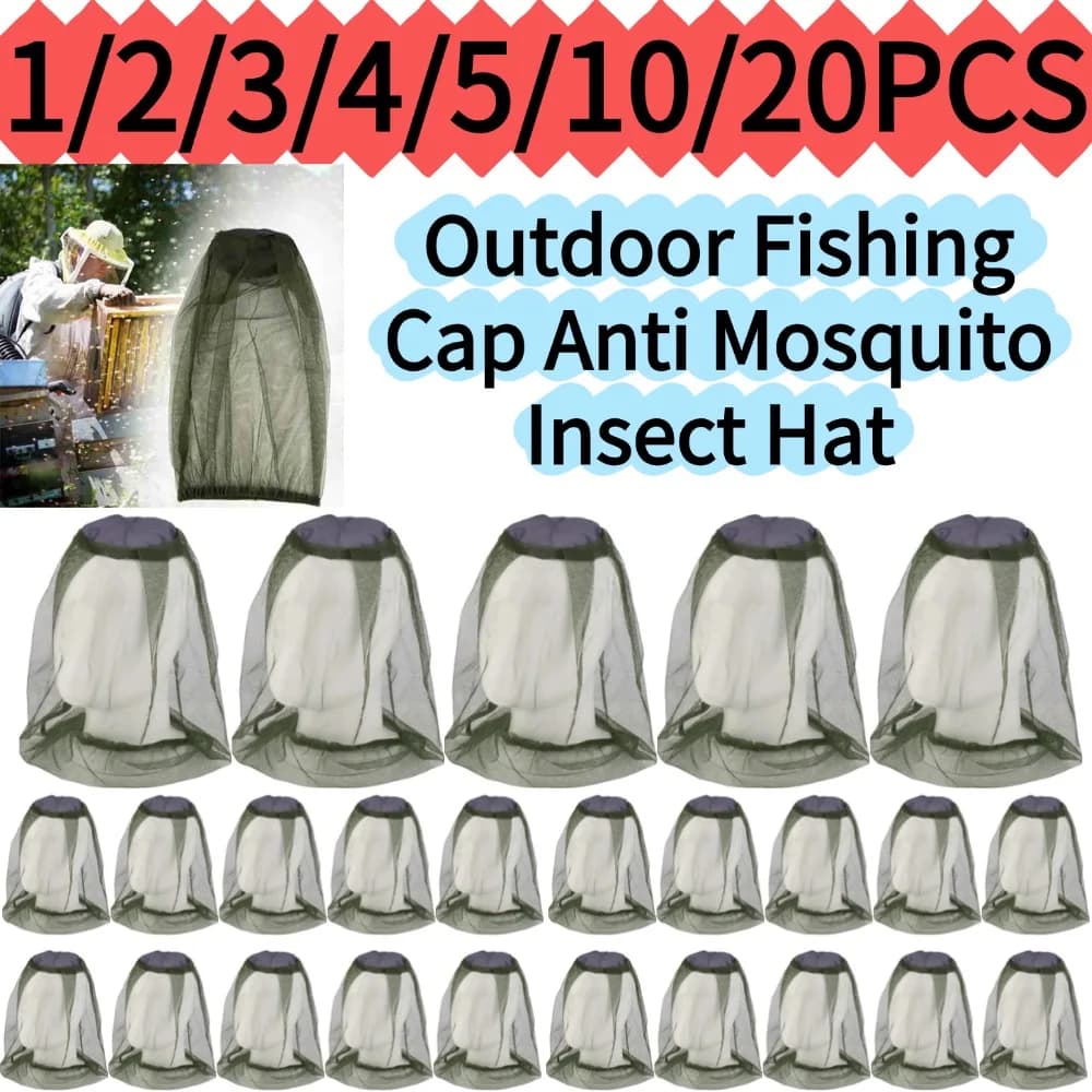 1/2/3/4/5/10/20PCS Outdoor Fishing Cap Anti Mosquito Insect Hat Fishing Hat Bug Mesh Head Net Face Protector Camping Hats