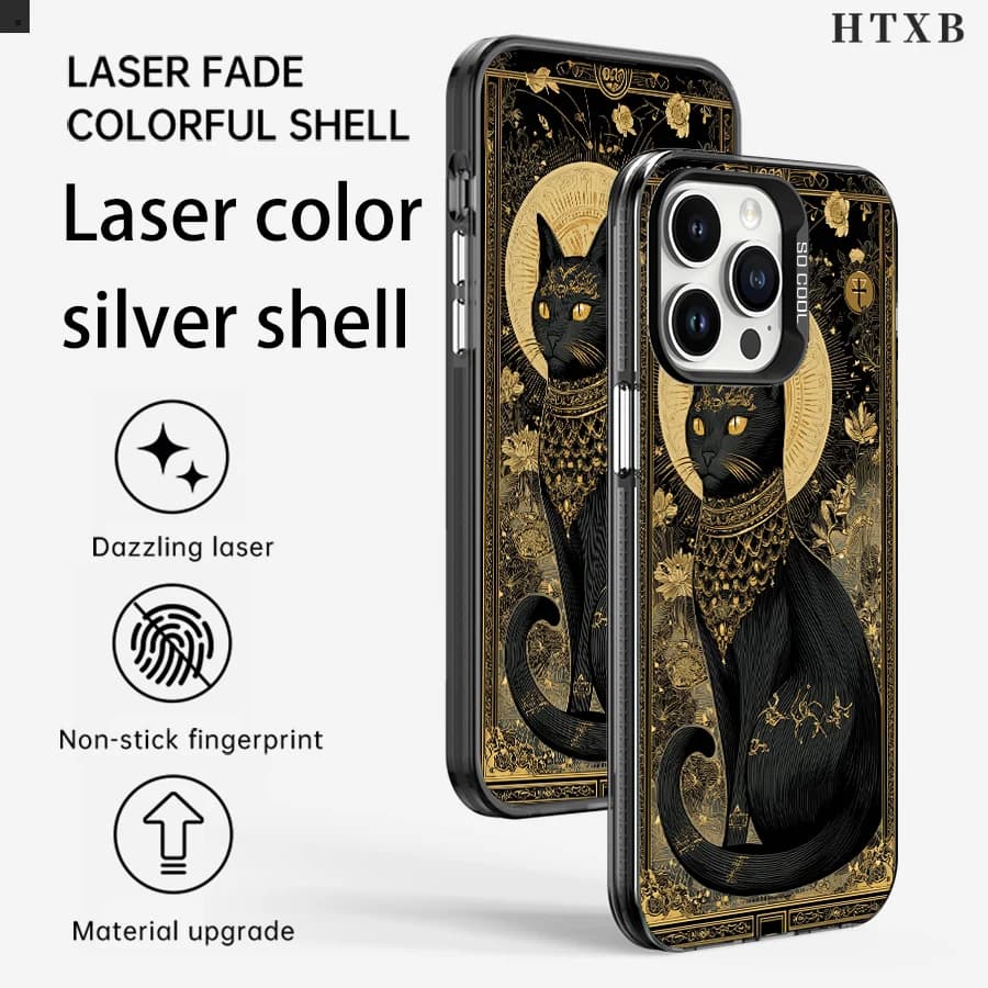Un simpatico gatto nero al chiaro di luna e ombre di fiori Custodia per iPhone da 17 a 11 Pro Max Plus