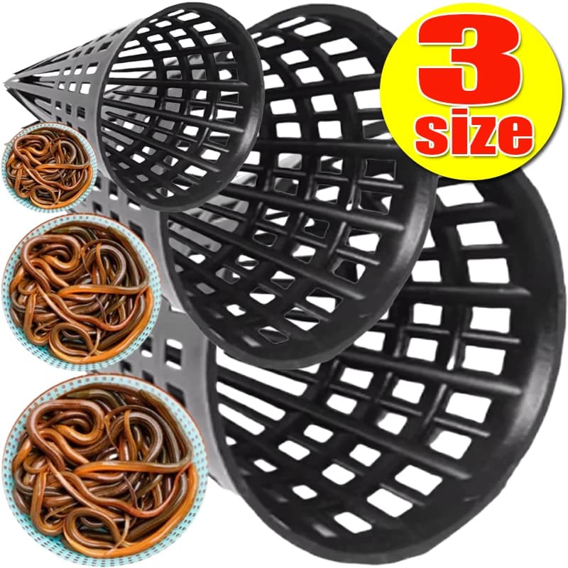 1-3pcs Black Inlet Fishing Net Finless Eel Loach Trap Fishing Cage Lid Loach Eel Cage Tapered Durable Plastic Tackle Cage Lid
