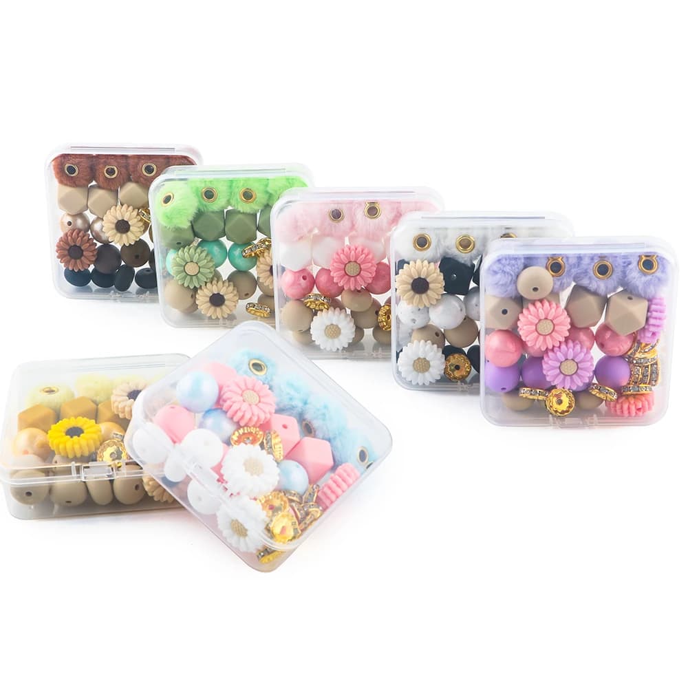 Silicone focal beads plush box made of fur set of loose beads of flowers for creating jewelry accessories for bracelets with DIY keychain necklace