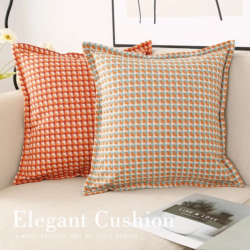 45X45CM Cotton Houndstooth Pillowcase Luxury Retro Sofa Cushion Covers Elegant Bed Backrest Pillow Cover Chic Living Room Decor