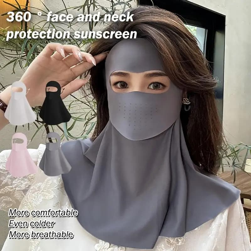 Full Face Mask Ice Silk Sun Protection Anti-UV Breathable Summer Women Outdoor Sport Neck Cover