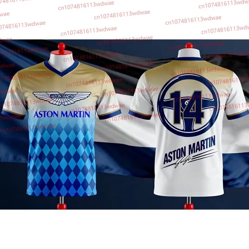 T-shirt sportiva con stampa a tema Aston Martin Racing, traspirante, casual, per uso quotidiano, alla moda