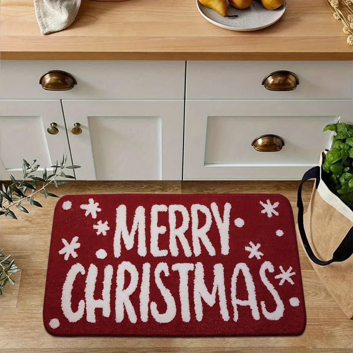 VIKAMA Christmas Carpet Zerbino Soft Red Simple Letter Welcome Mat Living Room Mat Bedroom Mat Home Decoration