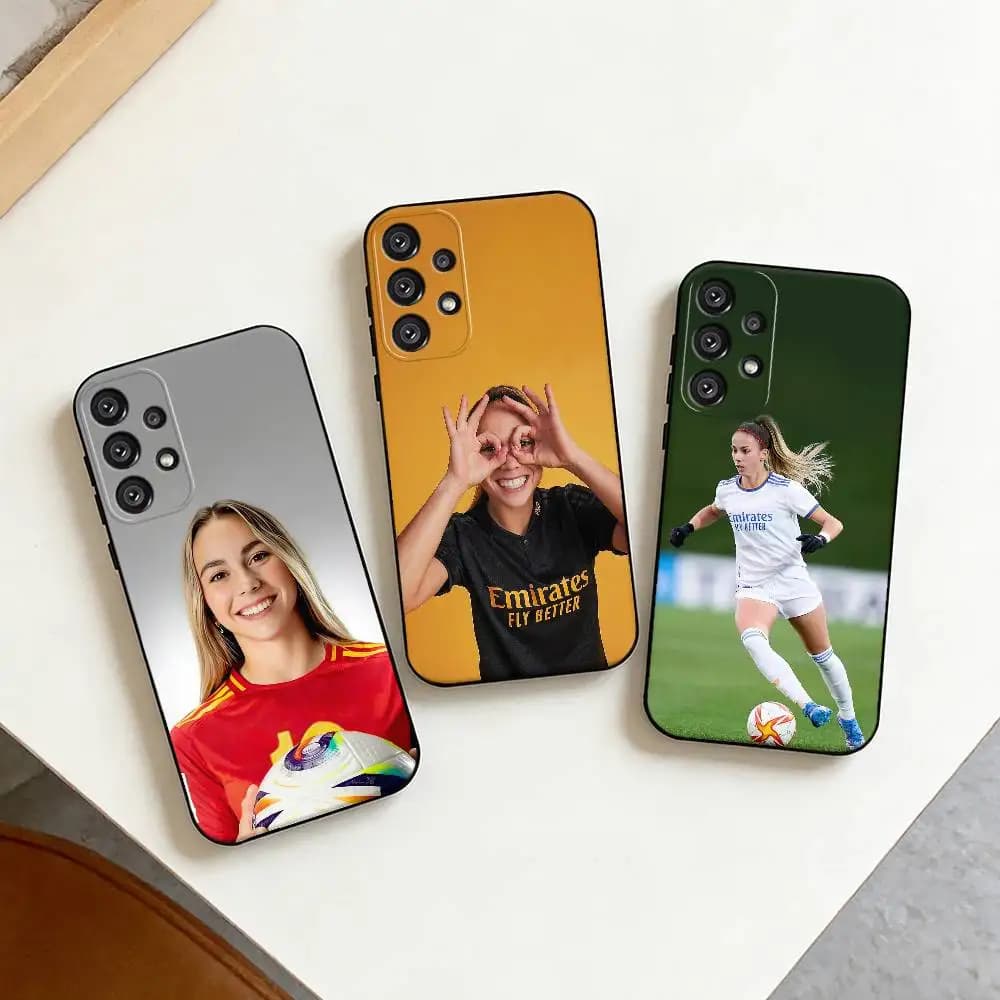 Cover Nera F-Football Star A-Athenea del Castillo per Samsung S25, S24, S21, S22, S23, S30, Ultra, S20, Plus, FE, Note, 10, 9, 5G