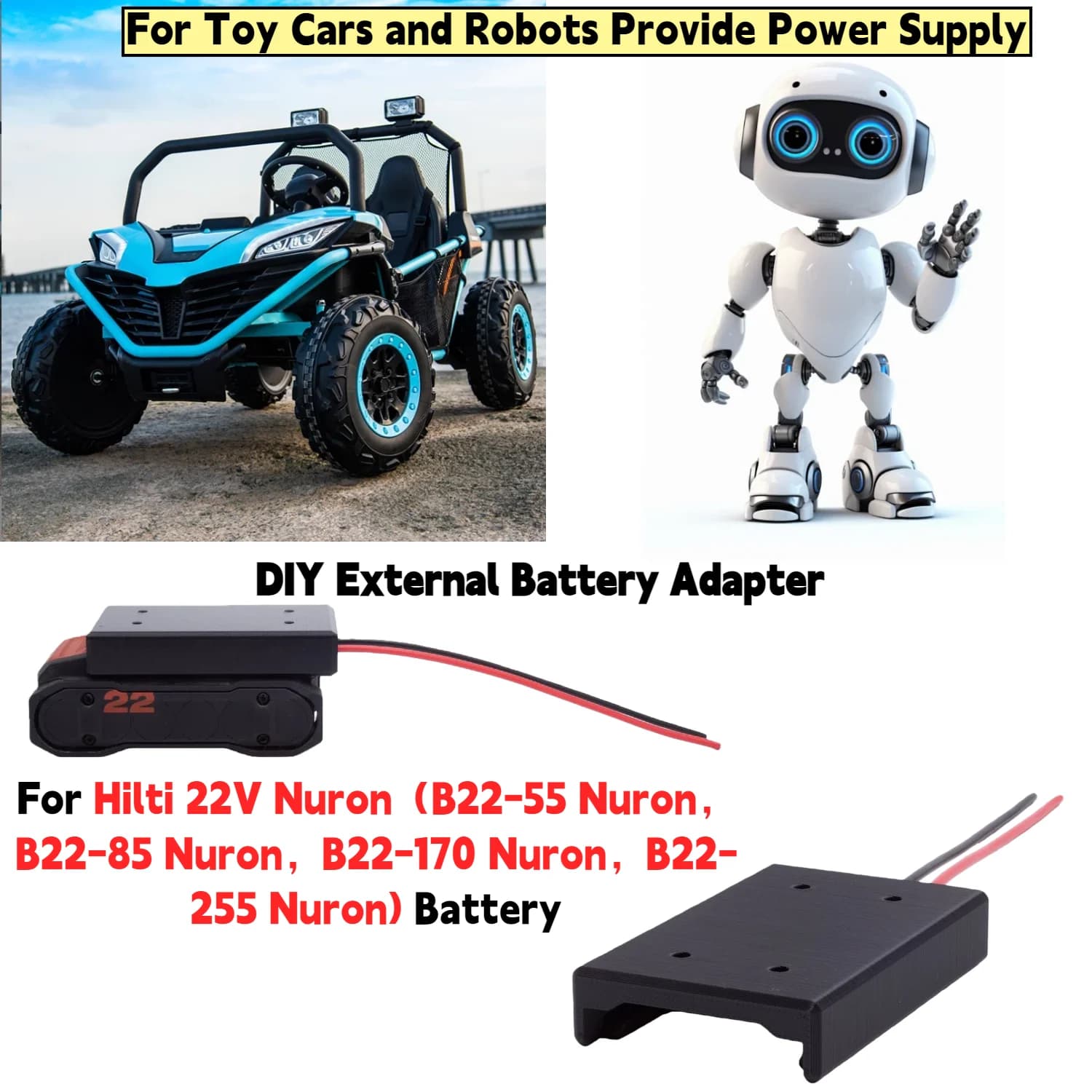 Adattatore Convertitore per Batteria Esterna Fai-da-Te per Batteria Hilti 22V Nuron, Cavo 14 AWG per Auto Giocattolo e Robot, Fornitura di Alimentazione