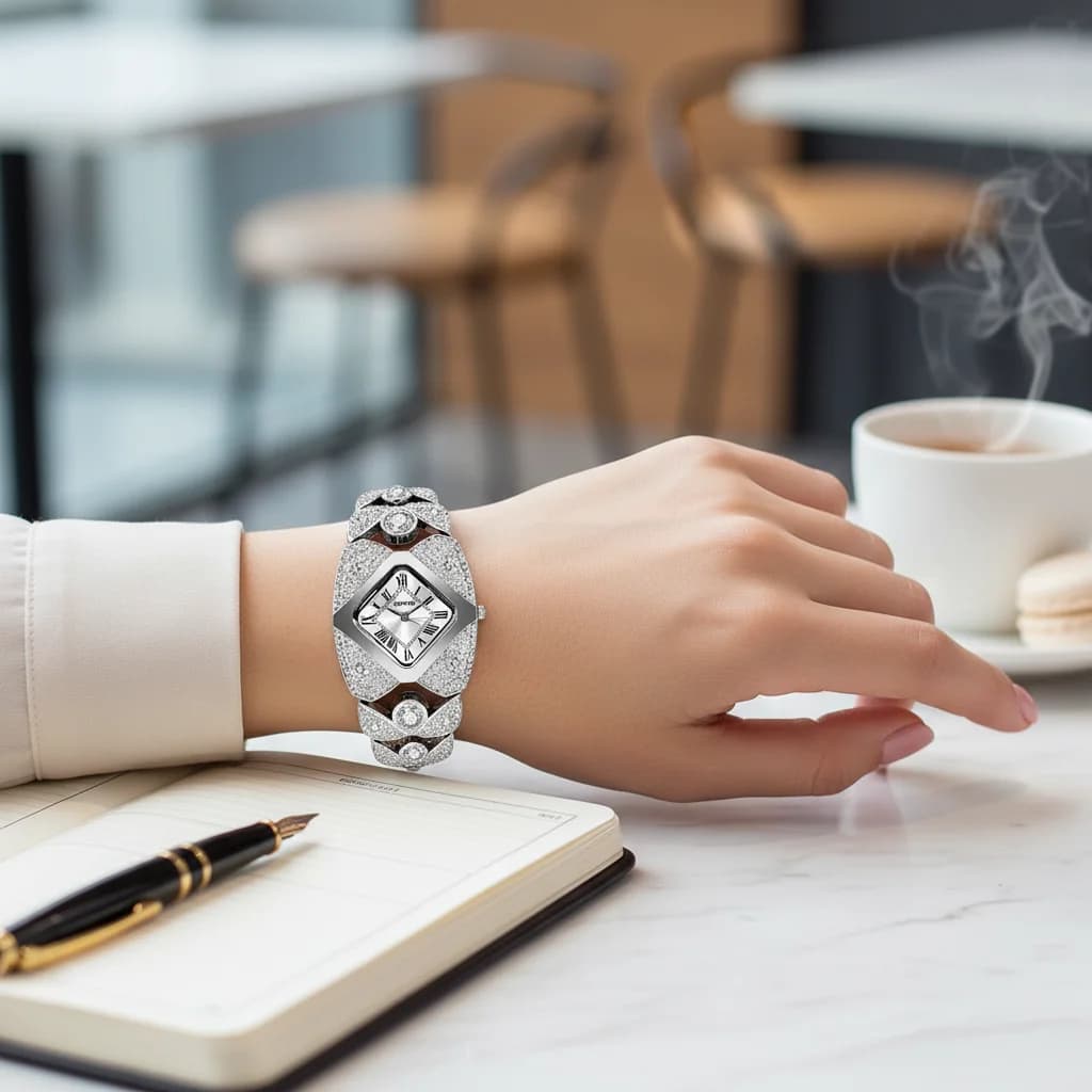 Orologio da polso da donna con intarsi di diamanti, orologio alla moda in acciaio inossidabile per affari e tempo libero