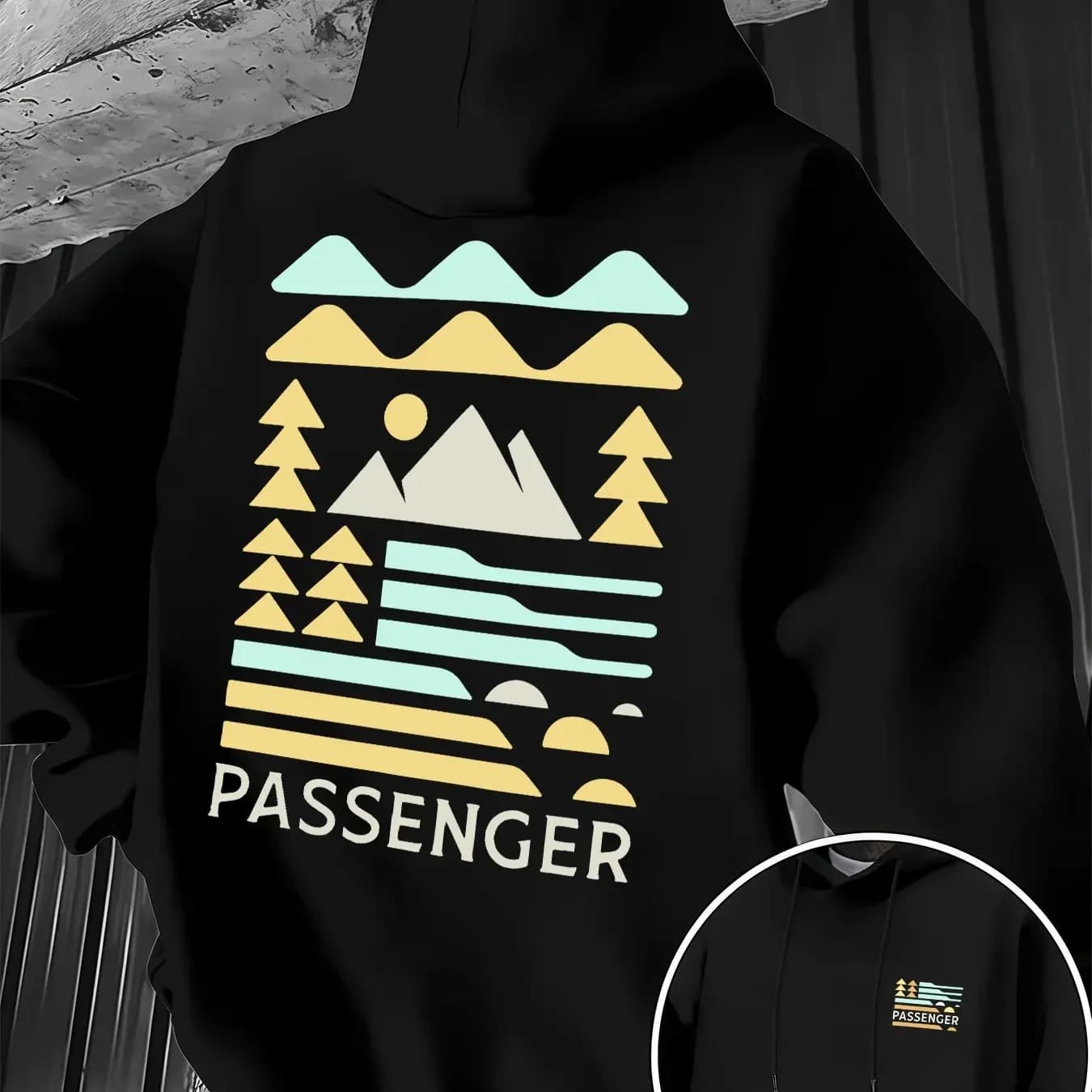 Men's Oversized Geometric Mountain Graphic Hoodie Sweatshirt Passenger Forest Print Streetwear Sportswear Casual Pullover Autumn
