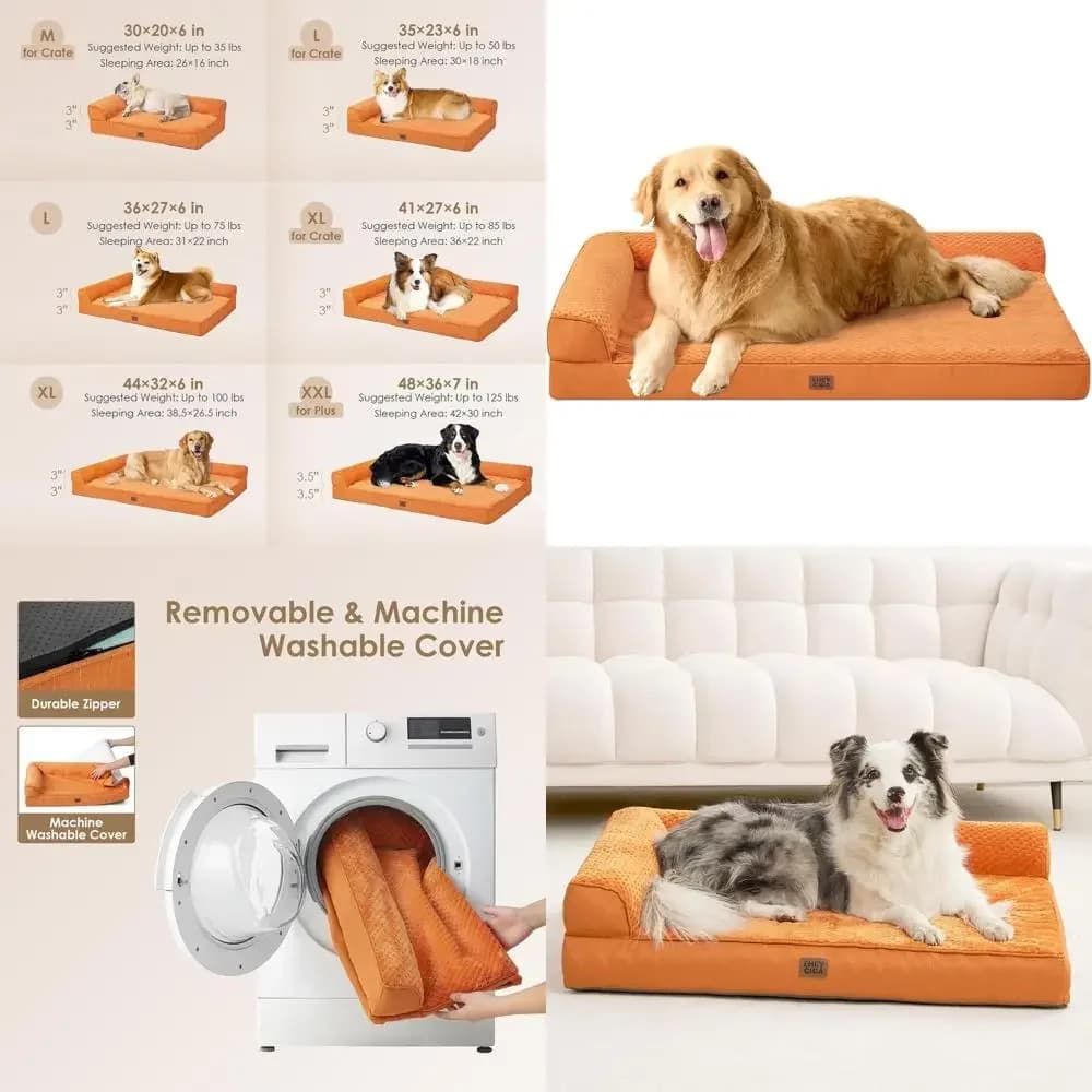 Letto Ortopedico Extra Large in Memory Foam per Cani con Rivestimento Lavabile, Divano Impermeabile per Cani XL, 44x32x6.5, Pumpkin