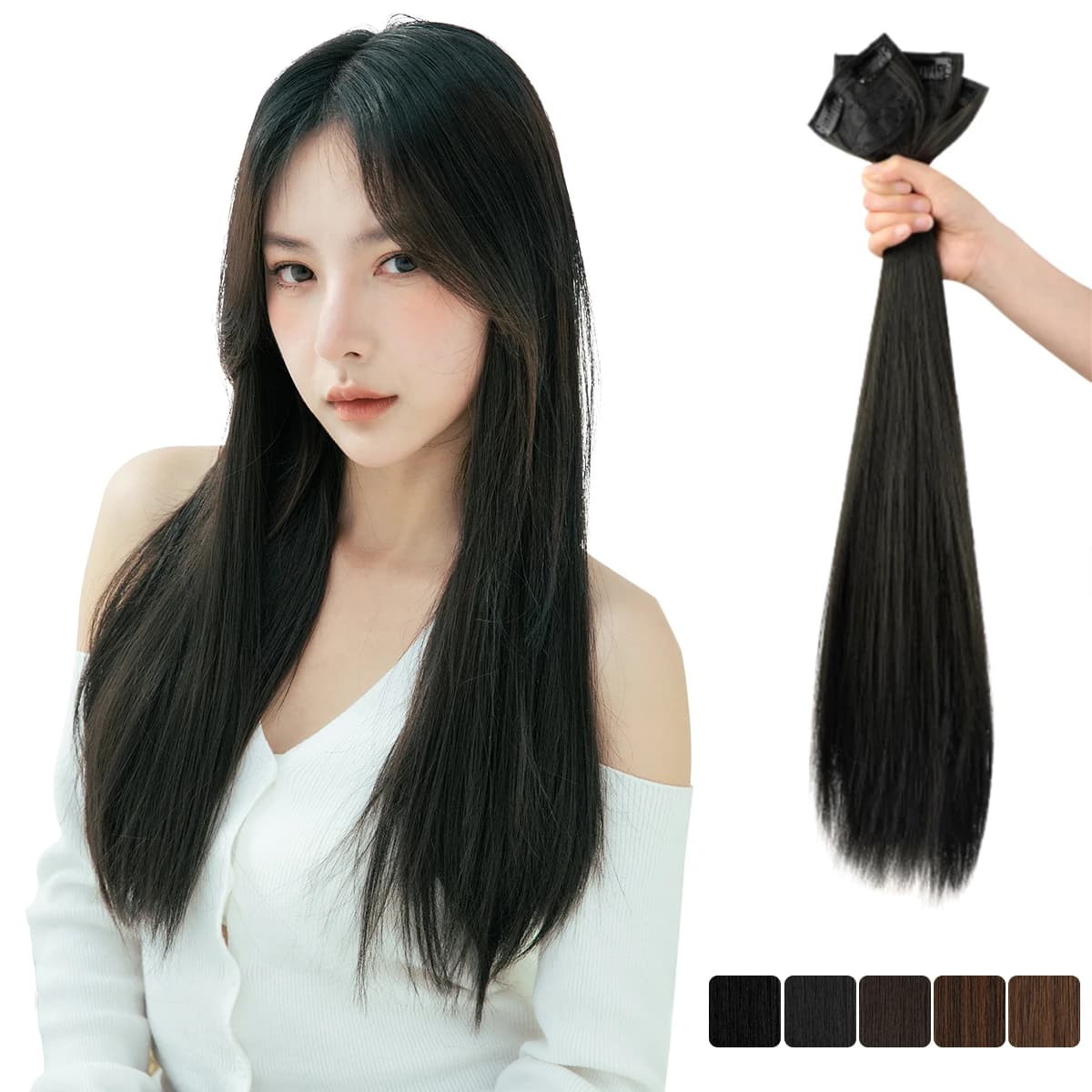 Sintetico 3 pz/set Clip nelle estensioni dei capelli lunghi lisci spessi posticci per le donne pezzi di capelli a testa piena capelli finti naturali