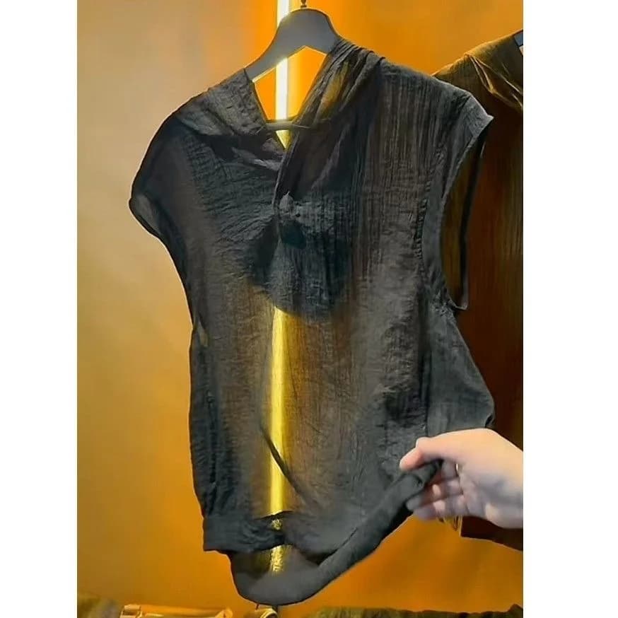 Lightweight Sleeveless Vest Men's Summer New Luxury Pleated Fashion Trend Breathable Casual T-shirt Standard Fit Polyester Fiber