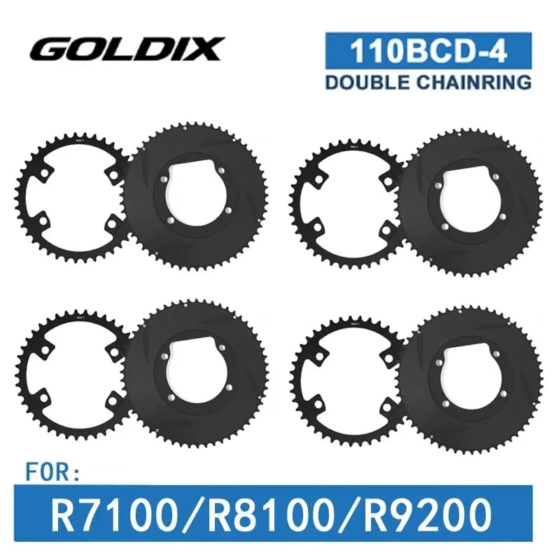 Goldix 110 Bcd 2x Chainring 4 Bolt for Shimano R7100 R8100 R9200 110bcd Double 0mm Offset 50 34t 52 36t 54 40 Black Plate