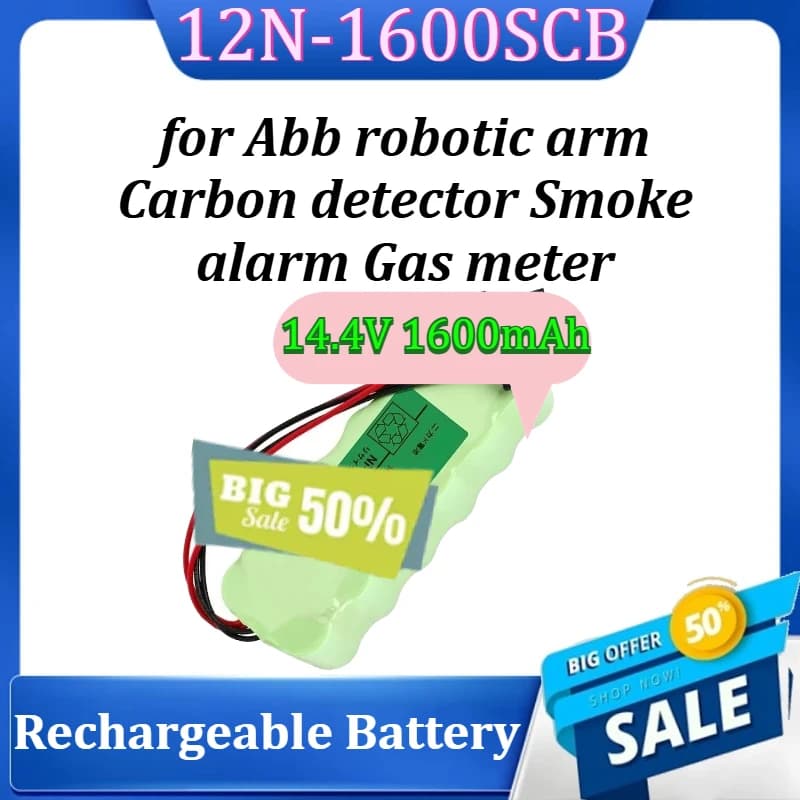 Batteria ricaricabile Ni-Cd 14.4V 1600mAh con spina 12N-1600SCB per braccio robotico ABB, rilevatore di carbonio, allarme fumo, misuratore di gas