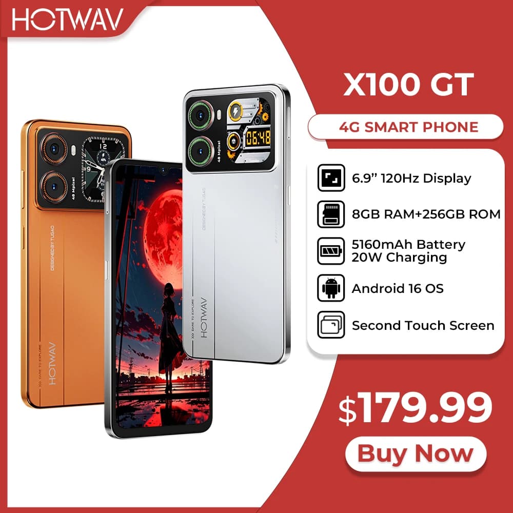 HOTWAV X100 GT Smartphone Android 16, 6.9'' 120Hz, 48MP, 5160mAh, 20W, Telefono Cellulare con Secondo Schermo, 8GB 256GB, Blaster IR