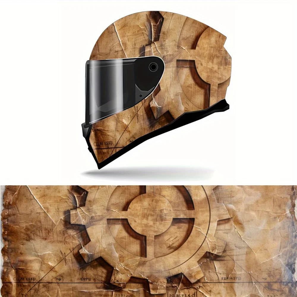 Vinyl wrap for helmet with Steampunk style gear pattern, waterproof removable decals for motorcycle helmets, universal scratch-resistant