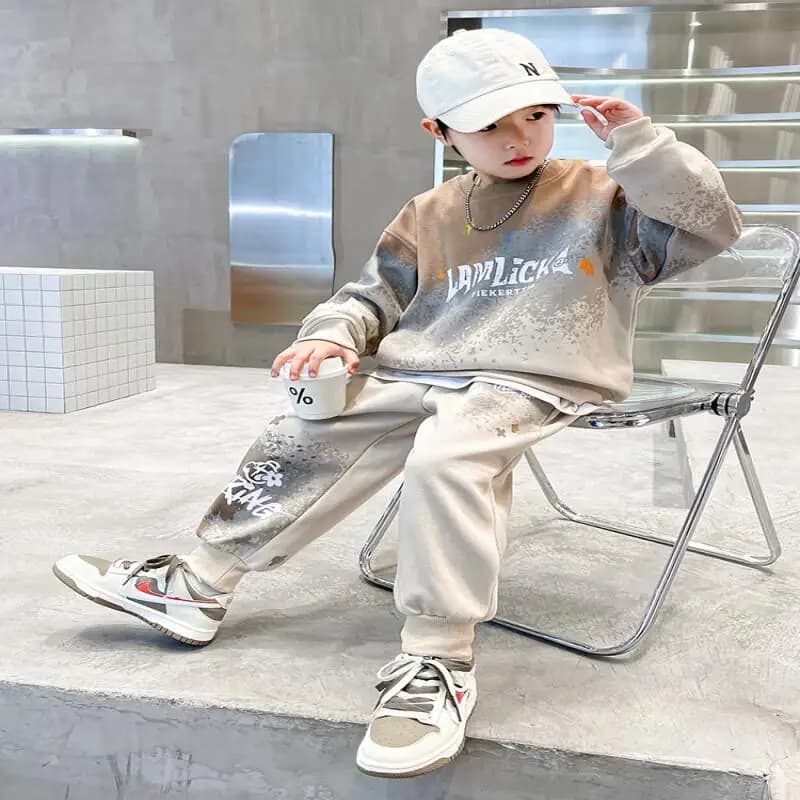 Felpa con Cappuccio per Ragazzi, Versione Coreana Autunno-Inverno, Set 2 Pezzi, Nuova Moda Studentesca, Abbigliamento Casual per Bambini con Motivi Cartoon