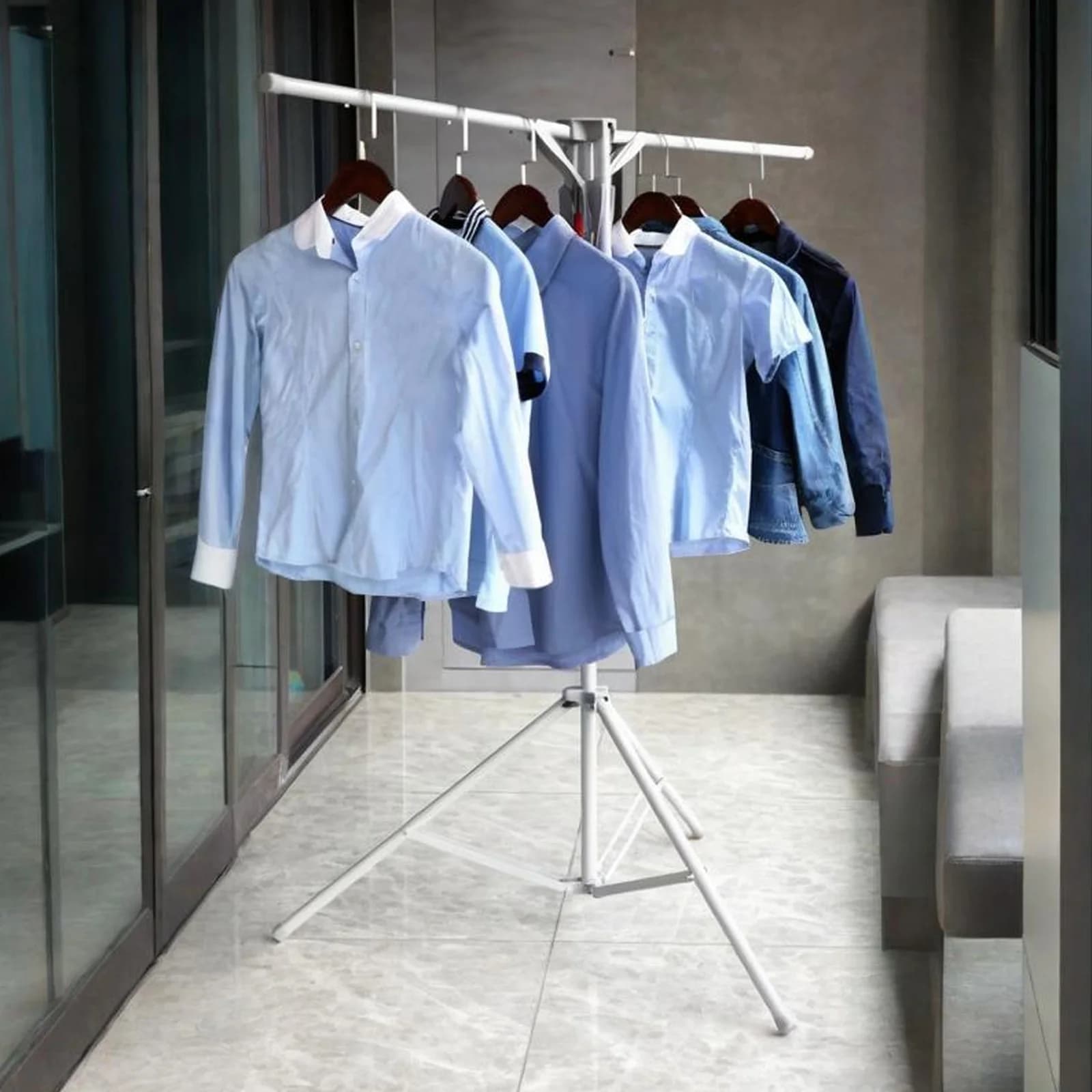 51.18-70.87in Foldable Tripod Clothes Drying Rack Adjustable Height Upgraded Standing Drying Rack Floor Folding Drying Rack