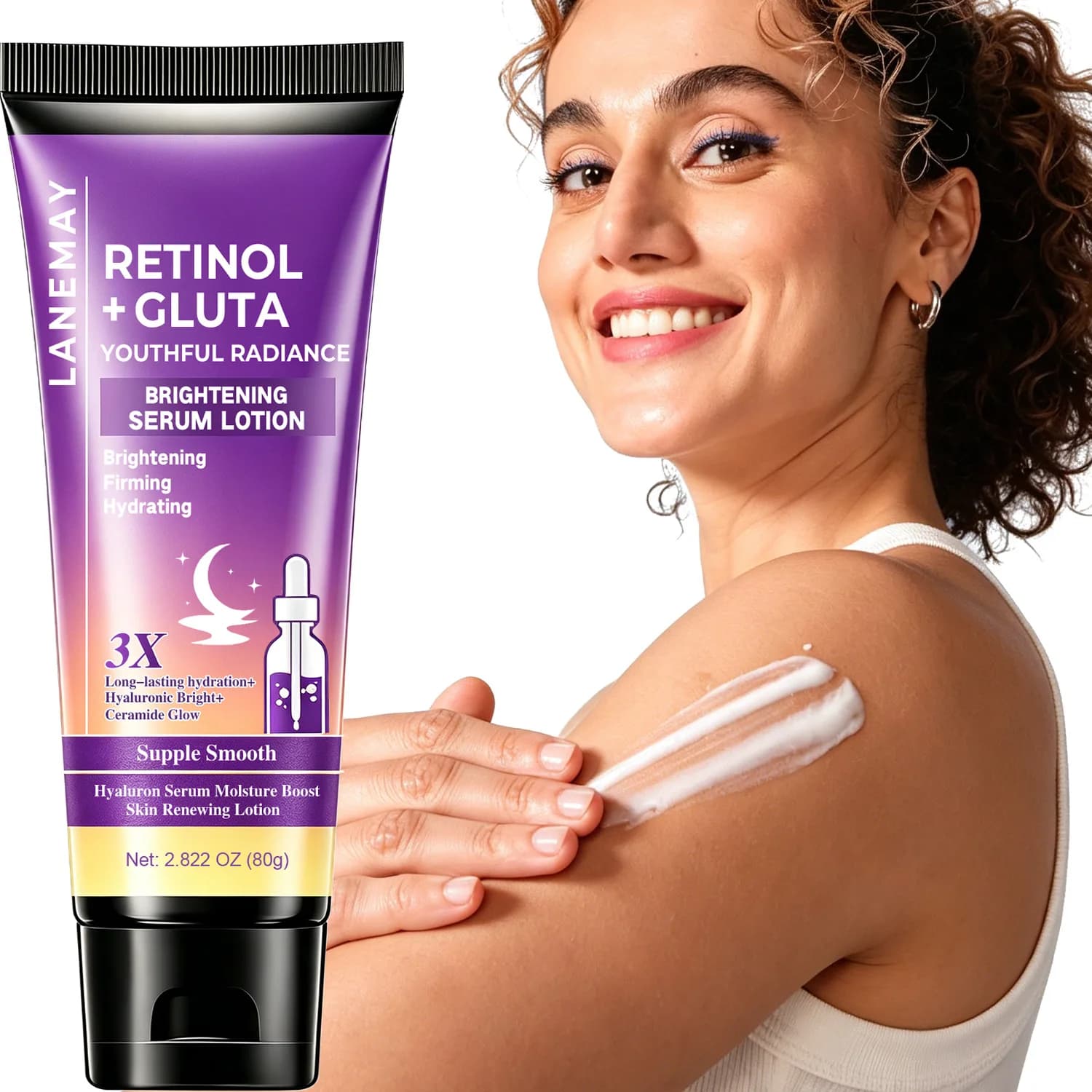 Retinol + Gluta Youthful Radiance Brightening Serum Lotion with Vitamin C & Hyaluronic Acid – 3X Long-Lasting Hydration.