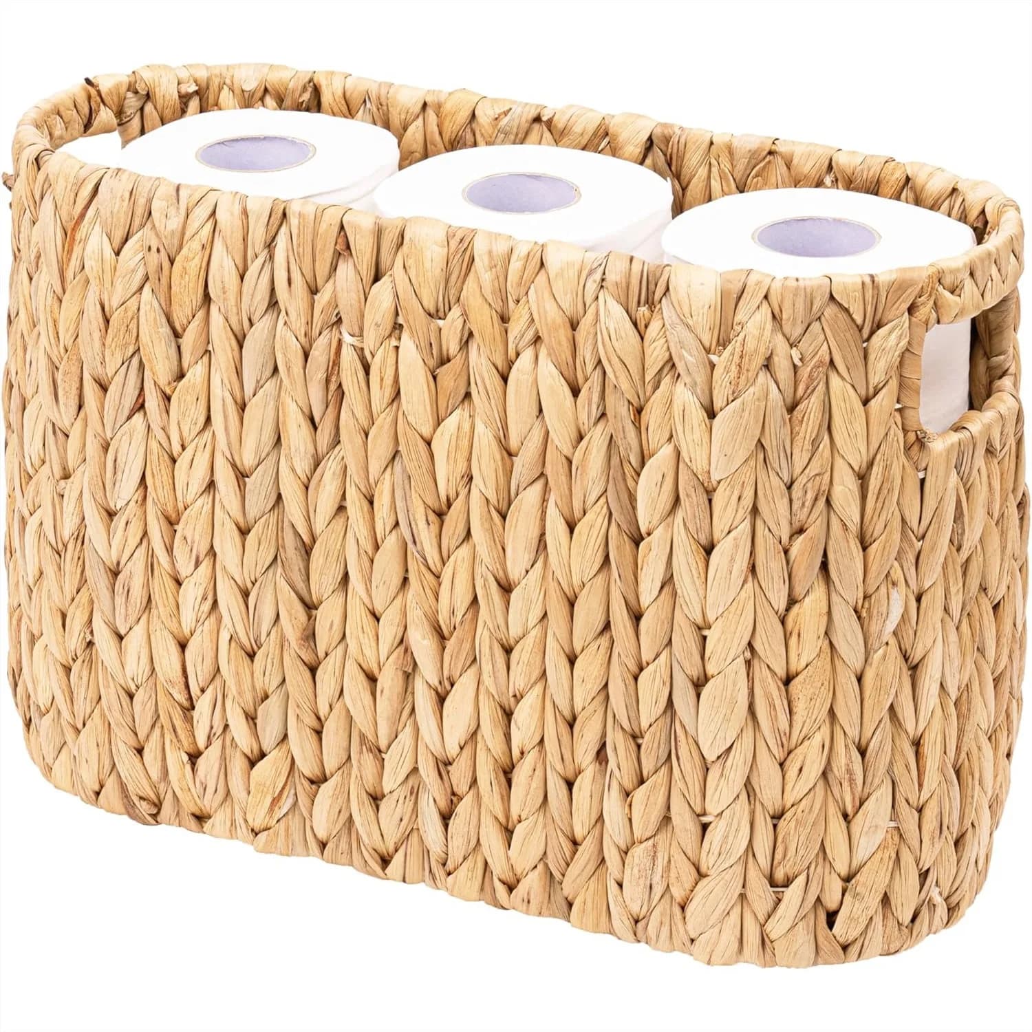 Portarotoli di Carta Igienica in Vimini con Manici Integrati, Cesto in Giacinto d'Acqua per 6-9 Rotoli, Organizzatore per Bagno