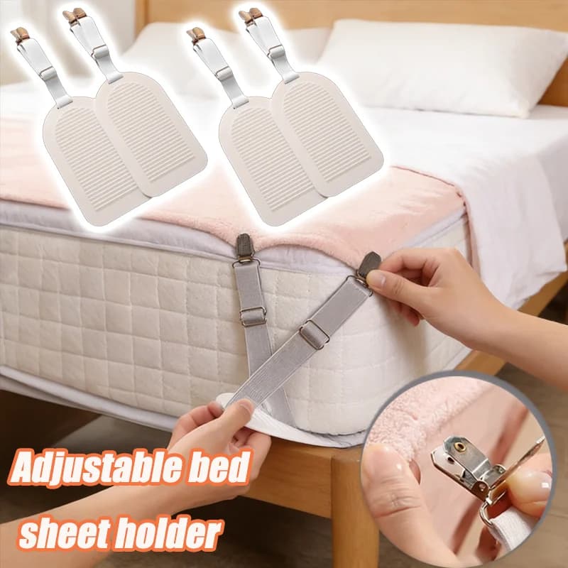 Clips for sheets, adjustable straps for non-slip elastics, bed sheets with corners for mattress, for domestic and hotel use