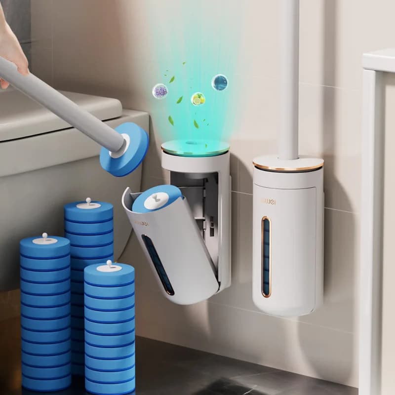 Wall-mounted Disposable Toilet Brush Cleaner with 8/16/24PCS Brush Head Bathroom Long Handle Cleaning Brush Toilet Accessories