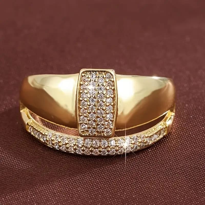 Anello di Lusso Huitan per Donna, Design Geometrico Color Oro, Accessorio Elegante per Matrimoni e Feste, Gioiello Affascinante con Zirconi Brillanti